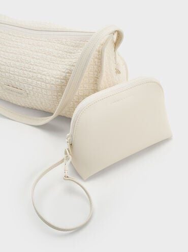 Textured Elongated Shoulder Bag, Frosted White, hi-res