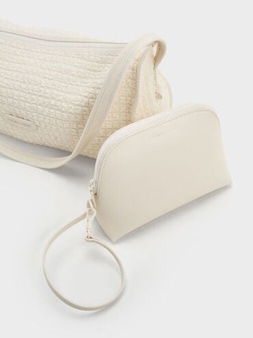 Textured Elongated Shoulder Bag, Frosted White, hi-res