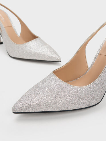Demi Glittered Slingback Pumps, Silver, hi-res