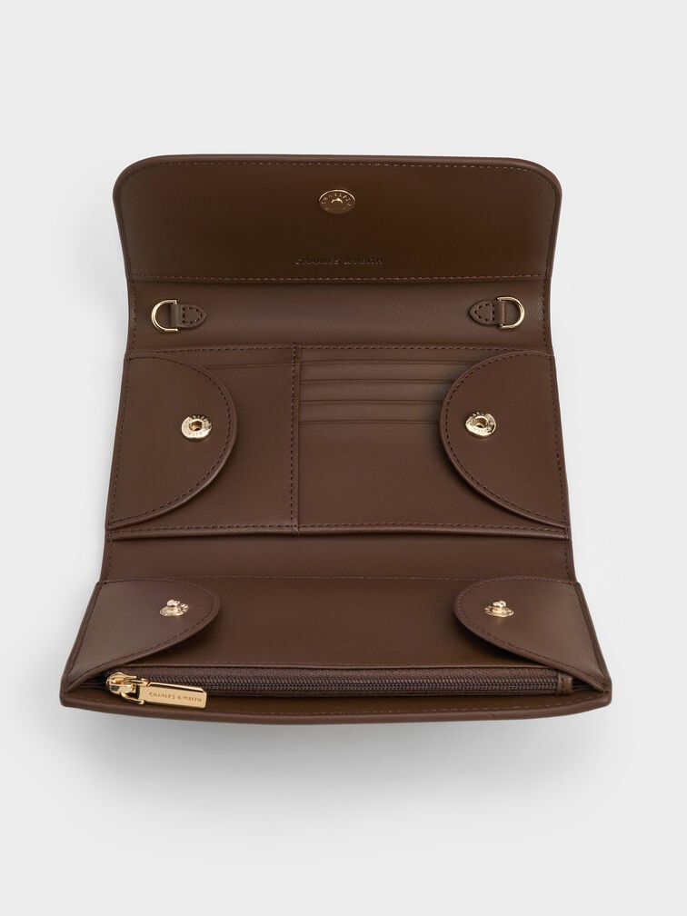 Octavia Front Flap Long Wallet, Dark Brown, hi-res