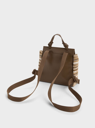 Girls' Ida Multi-Stripe Knitted Backpack, Multi Brown, hi-res