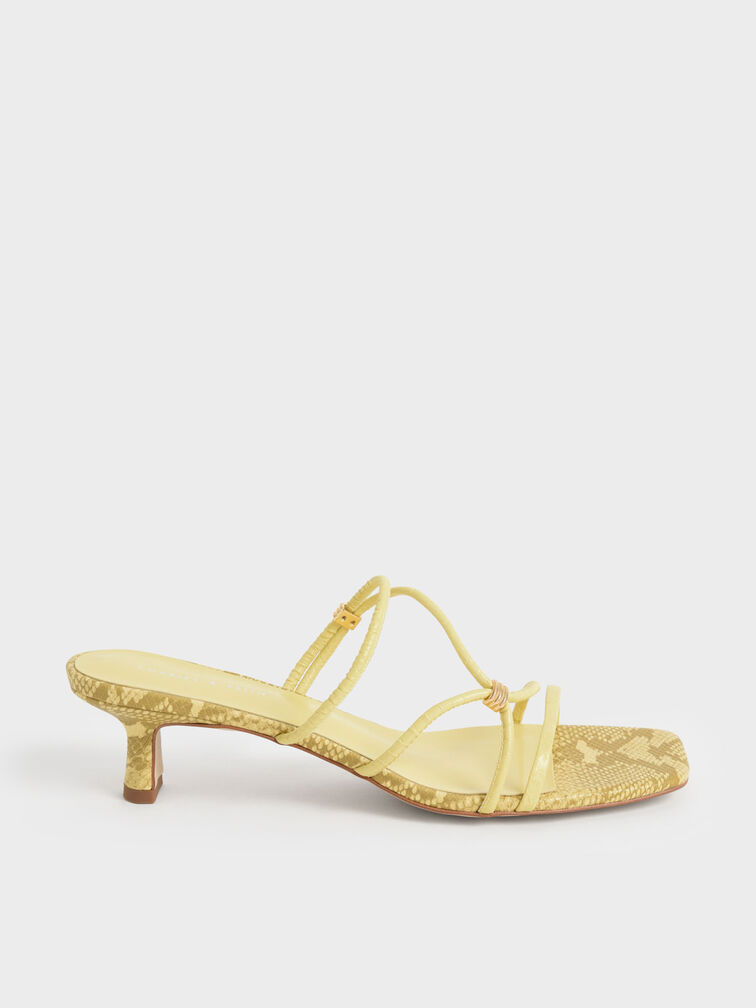 Snake-Print Metallic-Accent Strappy Mules, Animal Print Yellow, hi-res