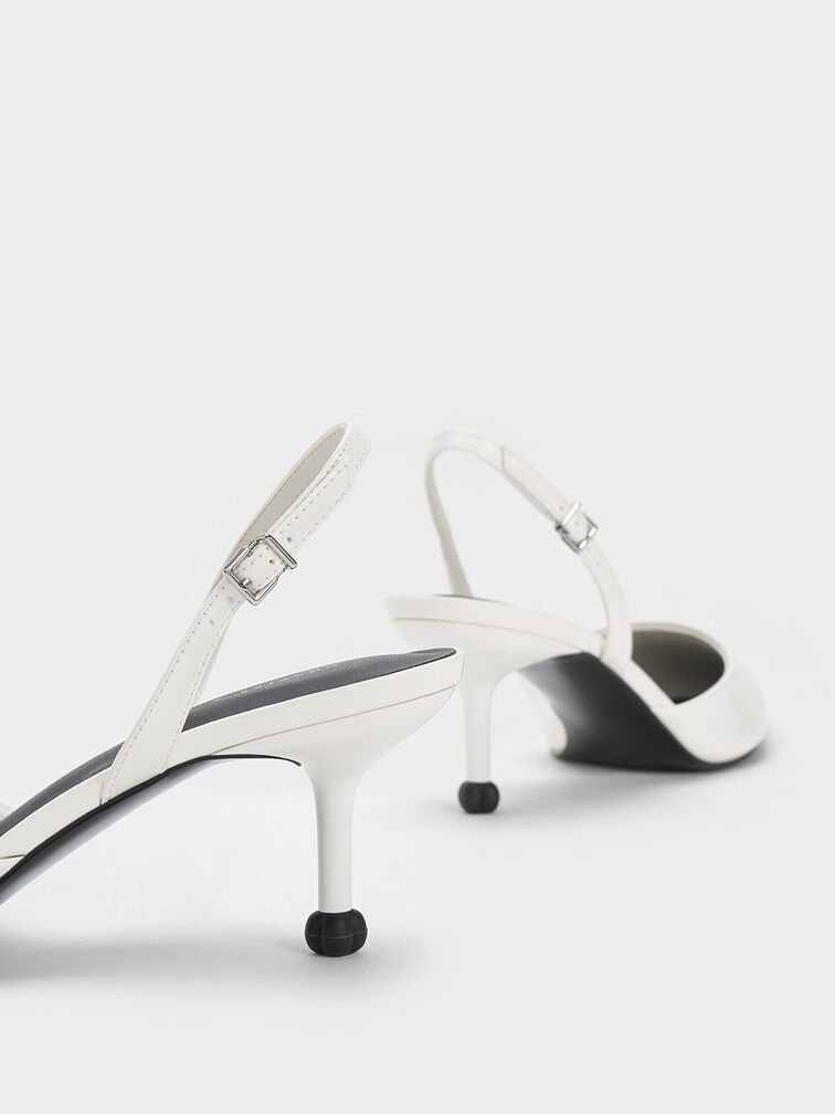 Sculptural Heel Slingback Pumps, White, hi-res