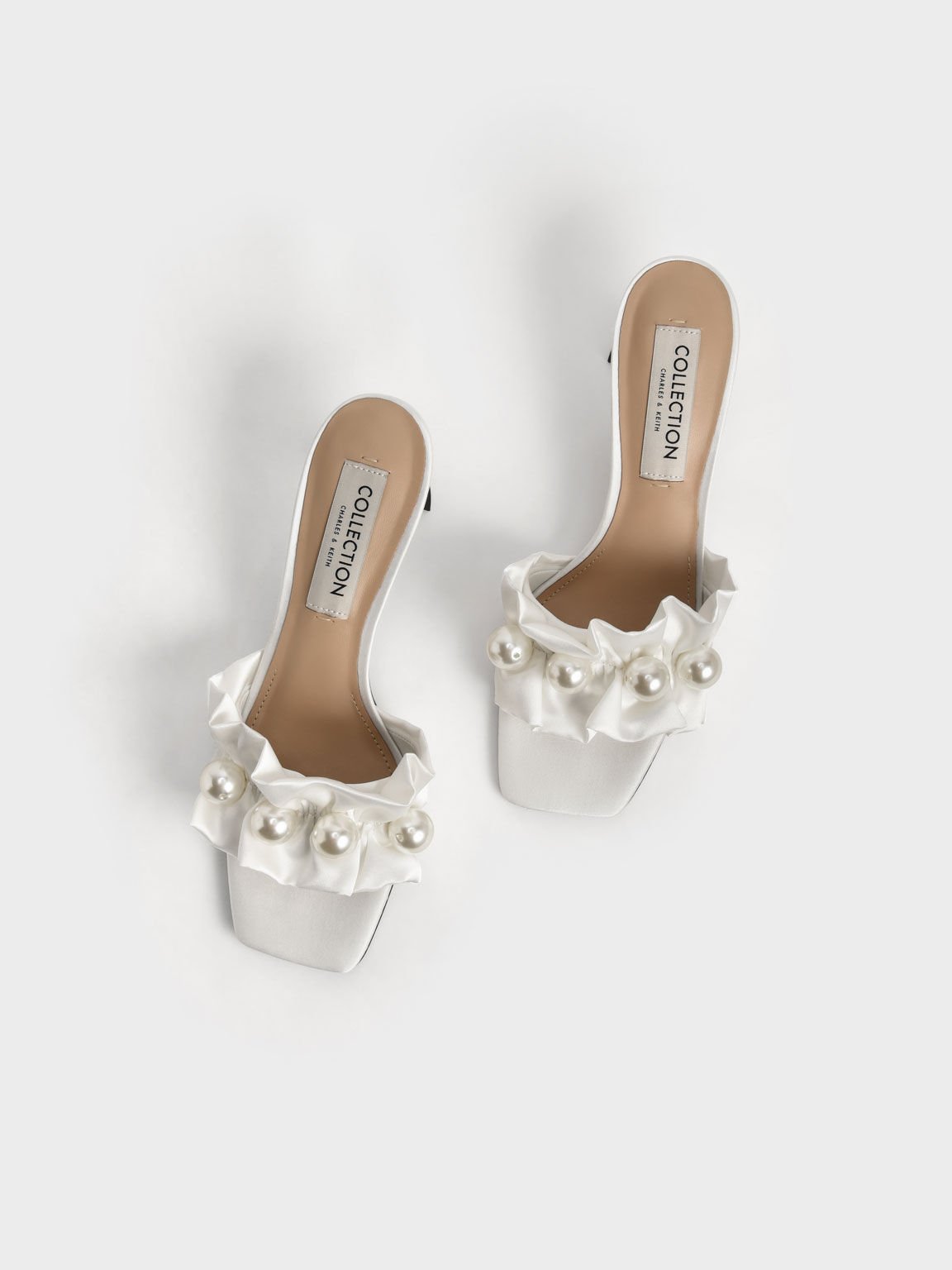 Blythe Bead Embellished Satin Mules White