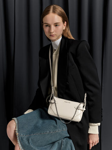 Antonella Chain-Strap Side-Buckle Crossbody Bag, Cream, hi-res