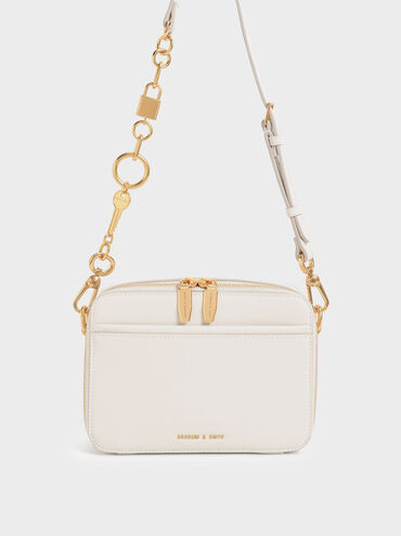 Lock & Key Chain Handle Bag, Cream, hi-res