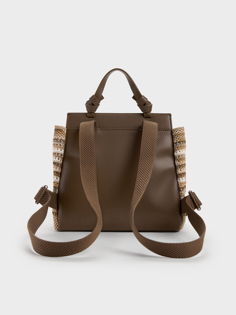 Girls' Ida Multi-Stripe Knitted Backpack, Multi Brown, hi-res