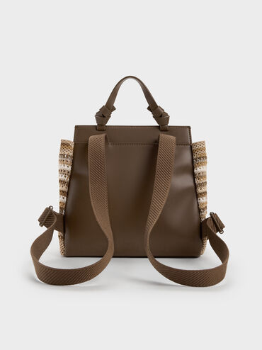 Girls' Ida Multi-Stripe Knitted Backpack, Multi Brown, hi-res