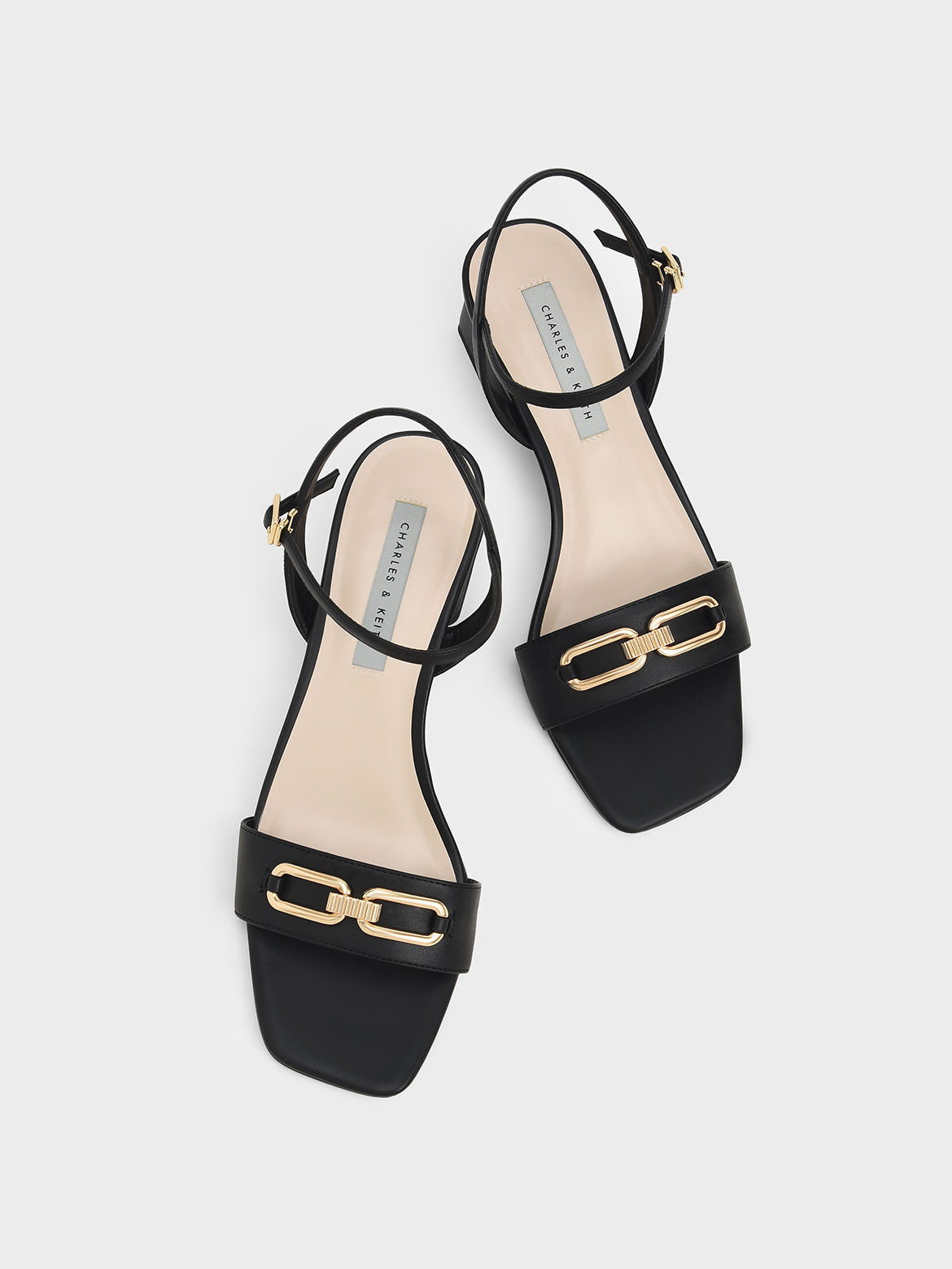 Black Chain Link Ankle Strap Sandals CHARLES KEITH IN