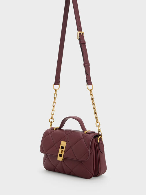 Anwen Quilted Top Handle Bag, Burgundy, hi-res