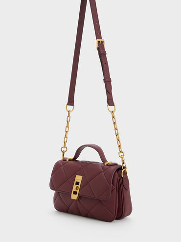 Anwen Quilted Top Handle Bag, Burgundy, hi-res