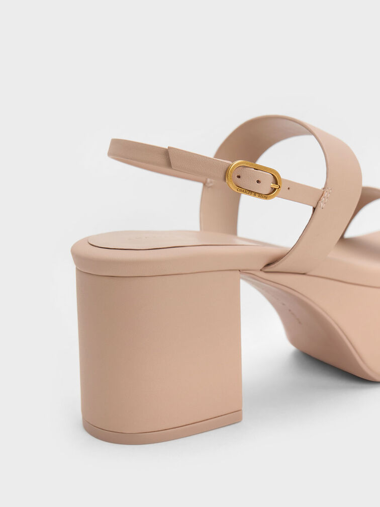 Double Strap Platform Slingback Sandals, Beige, hi-res