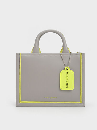 Mini Jump Contrast-Trim Tote Bag, Grey, hi-res