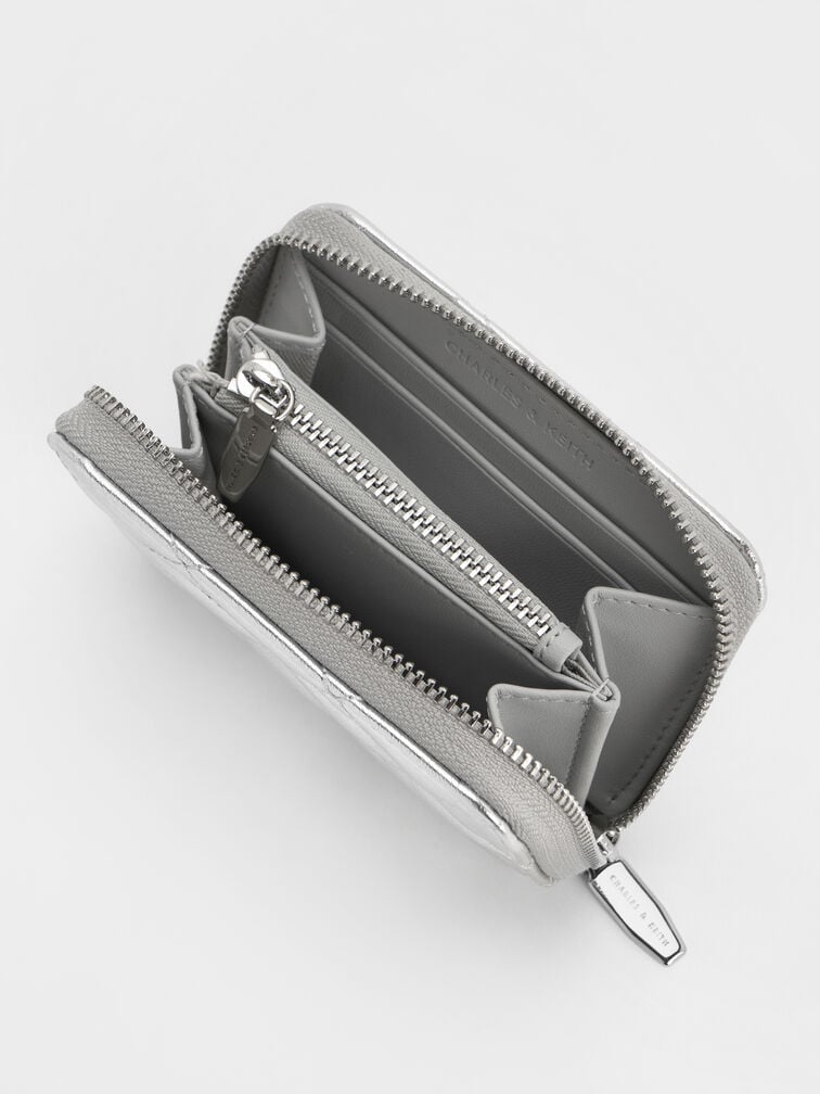 Alva Metallic Quilted Zip-Around Wallet, Silver, hi-res