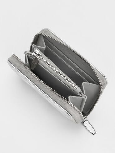 Alva Metallic Quilted Zip-Around Wallet, Silver, hi-res