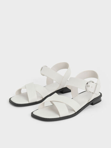 Crossover Strap Sandals, White, hi-res