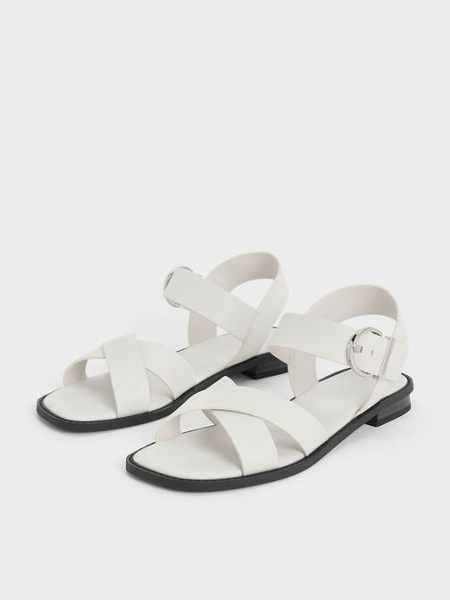 Crossover Strap Sandals, White, hi-res