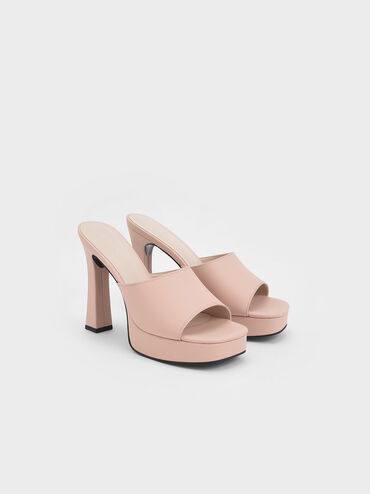 Platform Block Heel Mules, Light Pink, hi-res