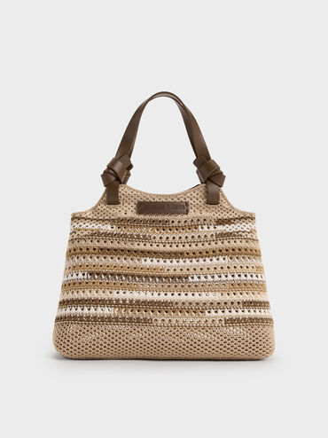 Mini Ida Multi-Stripe Knitted Tote Bag, Multi Brown, hi-res