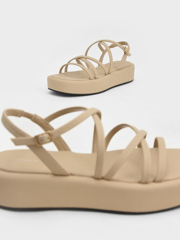 Strappy Padded Flatforms, Sand, hi-res