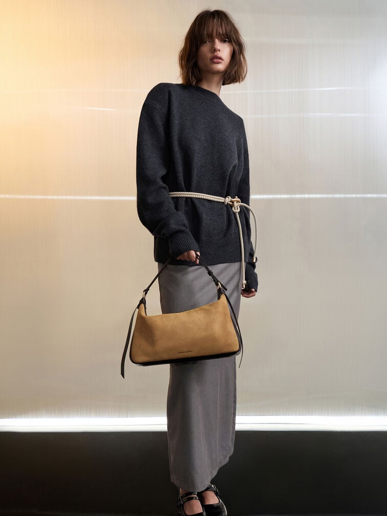 Calla Suede Shoulder Bag, Sahara Sand, hi-res