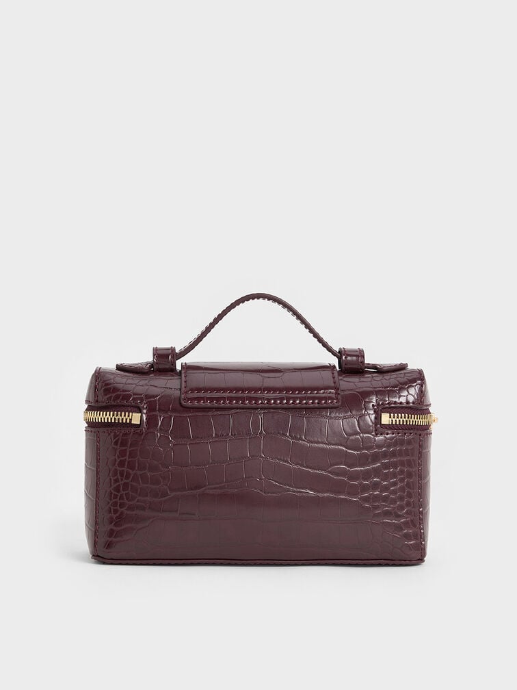 Arwen Croc-Effect Top Handle Vanity Bag, Burgundy, hi-res