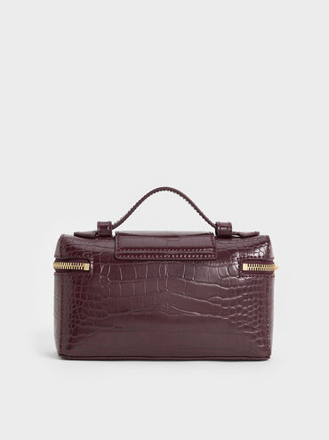 Arwen Croc-Effect Top Handle Vanity Bag, Burgundy, hi-res
