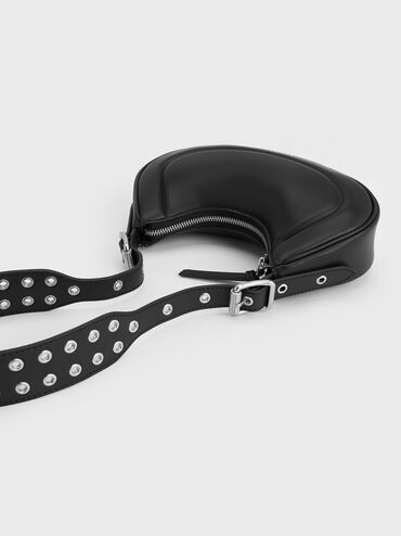 Petra Grommet-Strap Curved Shoulder Bag, Noir, hi-res