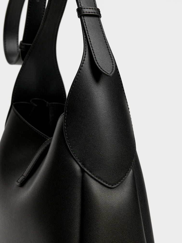 Adalyn Metallic-Buckle Belted Hobo Bag, Black, hi-res