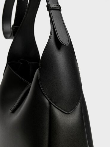 Adalyn Metallic-Buckle Belted Hobo Bag, Black, hi-res