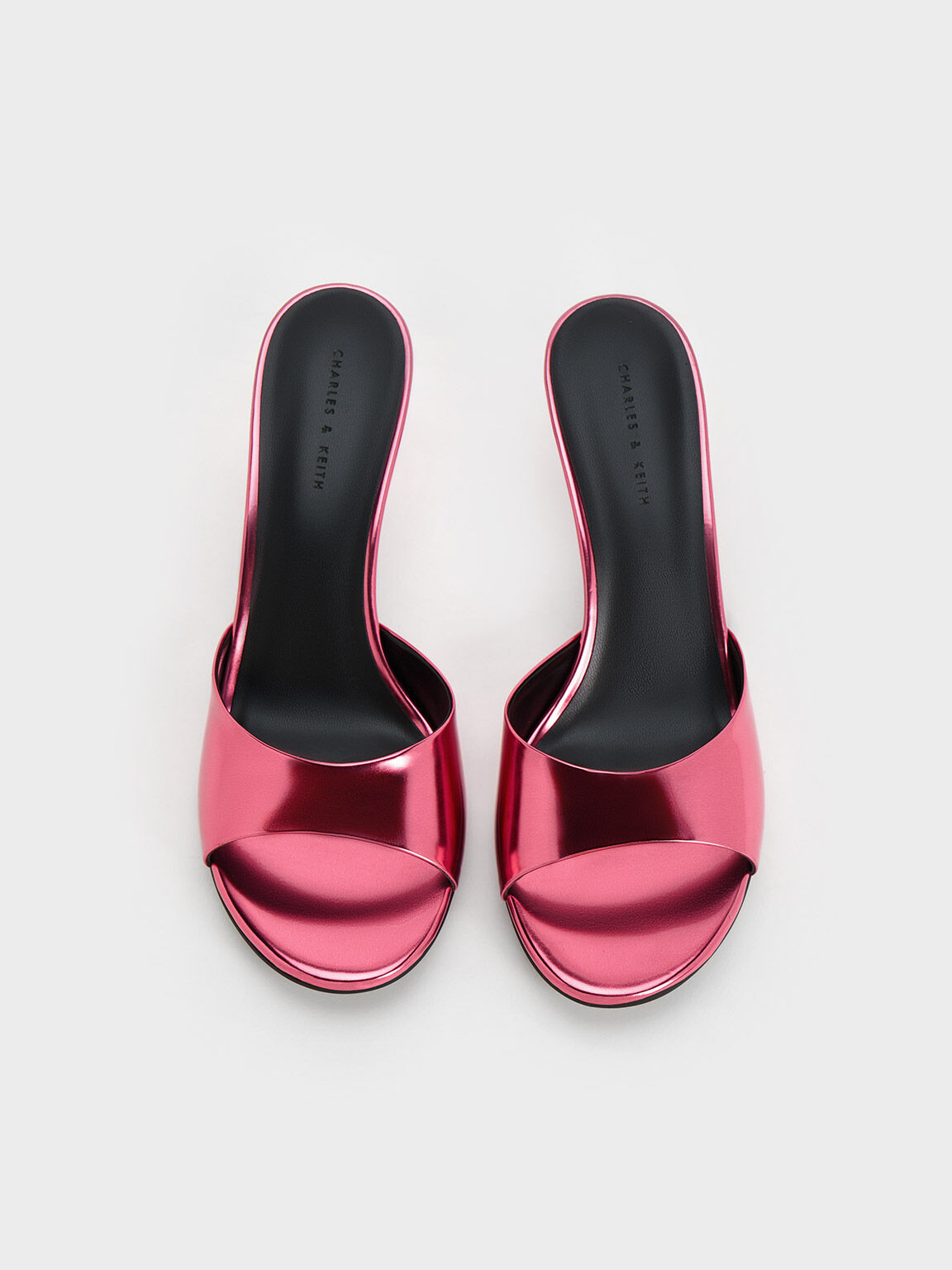 Metallic Slant Heel Mules Fuchsia