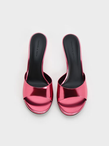 Metallic Slant Heel Mules, Fuchsia, hi-res