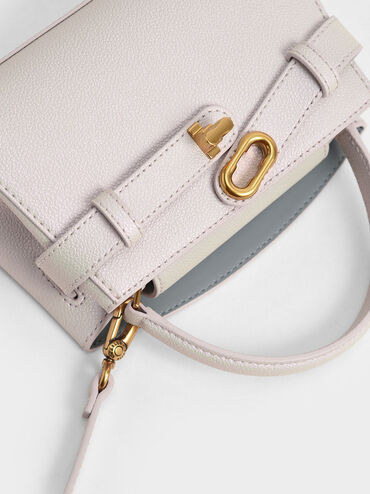 Aubrielle Metallic-Buckle Top Handle Bag, Pearl, hi-res