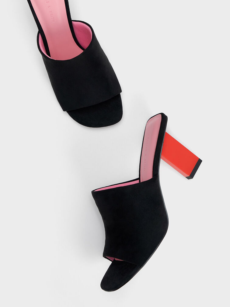 Textured Metallic Blade Heel Mules, Black Textured, hi-res