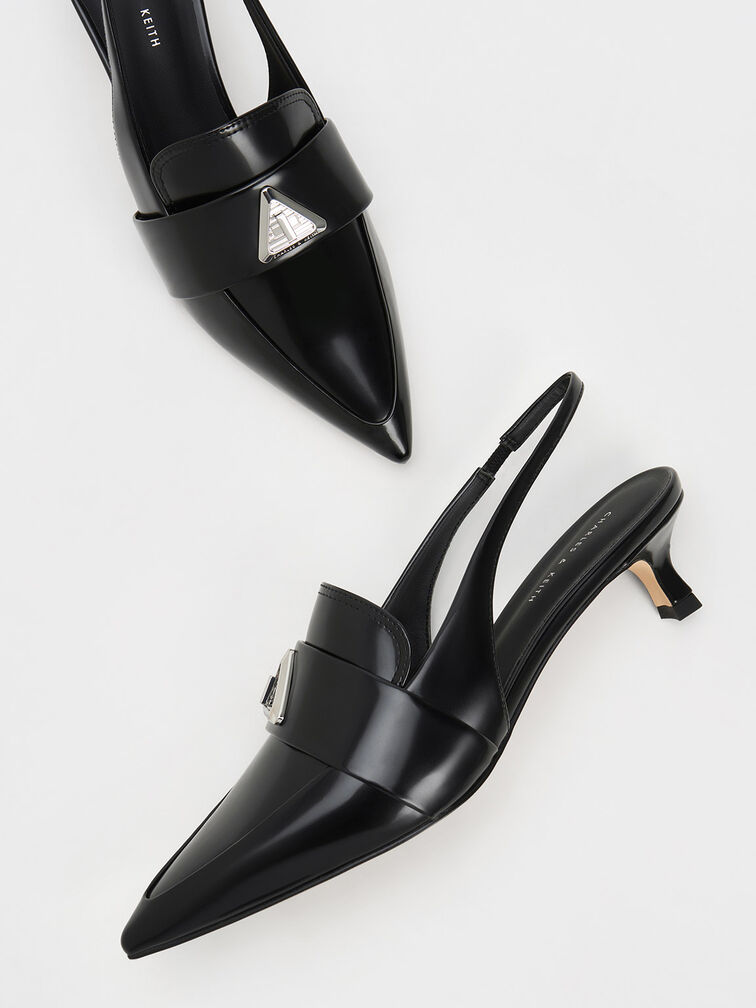 Trice Metallic Accent Pointed-Toe Slingback Pumps, Black Box, hi-res