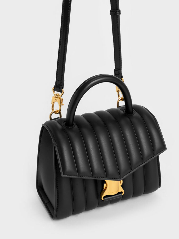 Ivy Metallic Buckle Bag, Black, hi-res
