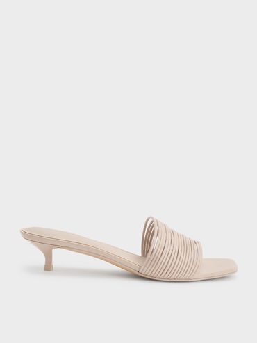 Fianna Strappy Kitten-Heel Mules, Beige, hi-res