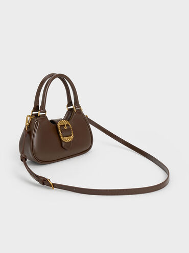 Avis Belted Top Handle Bag, Dark Brown, hi-res