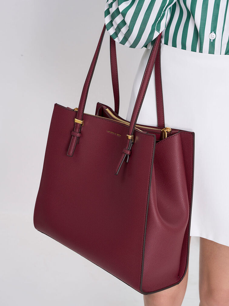 Double Handle Tote Bag, Burgundy, hi-res