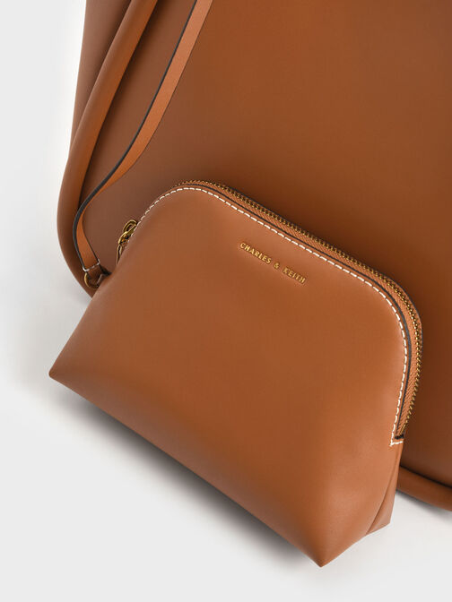Large Stitch-Trim Slouchy Tote Bag, Cognac, hi-res