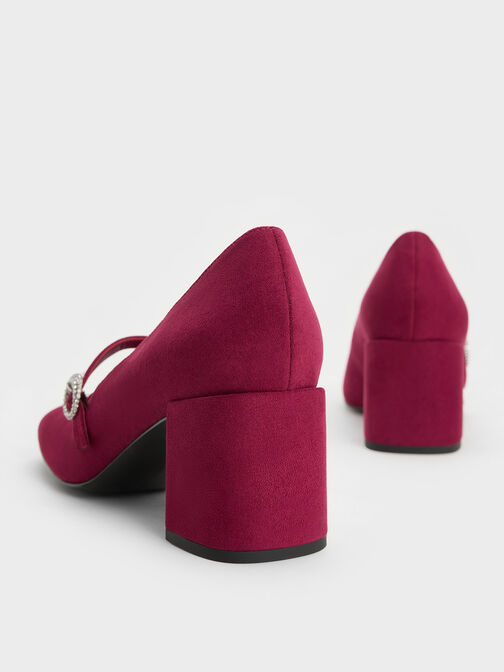 Textured Crystal-Embellished Mary Jane Pumps, Red, hi-res