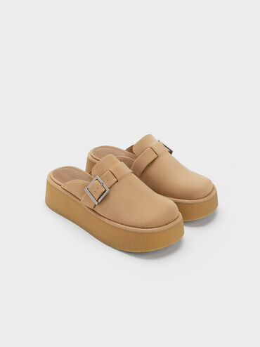 Buckled Flatform Mules, Sand, hi-res