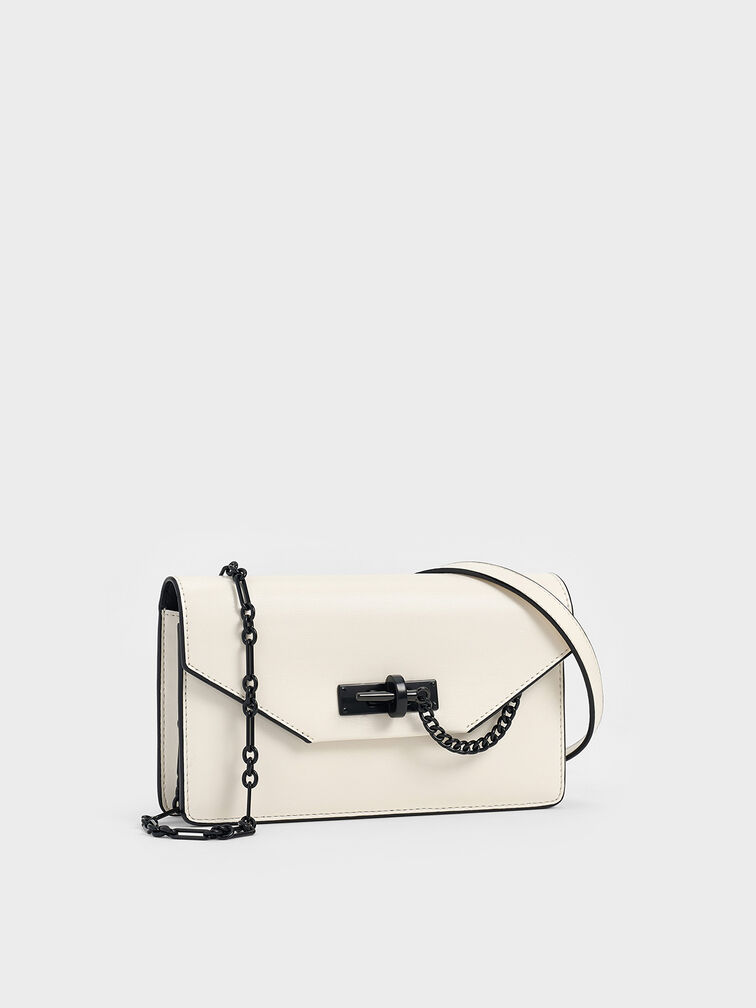 Samantha Envelope Chain-Embellished Crossbody Bag, Cream, hi-res