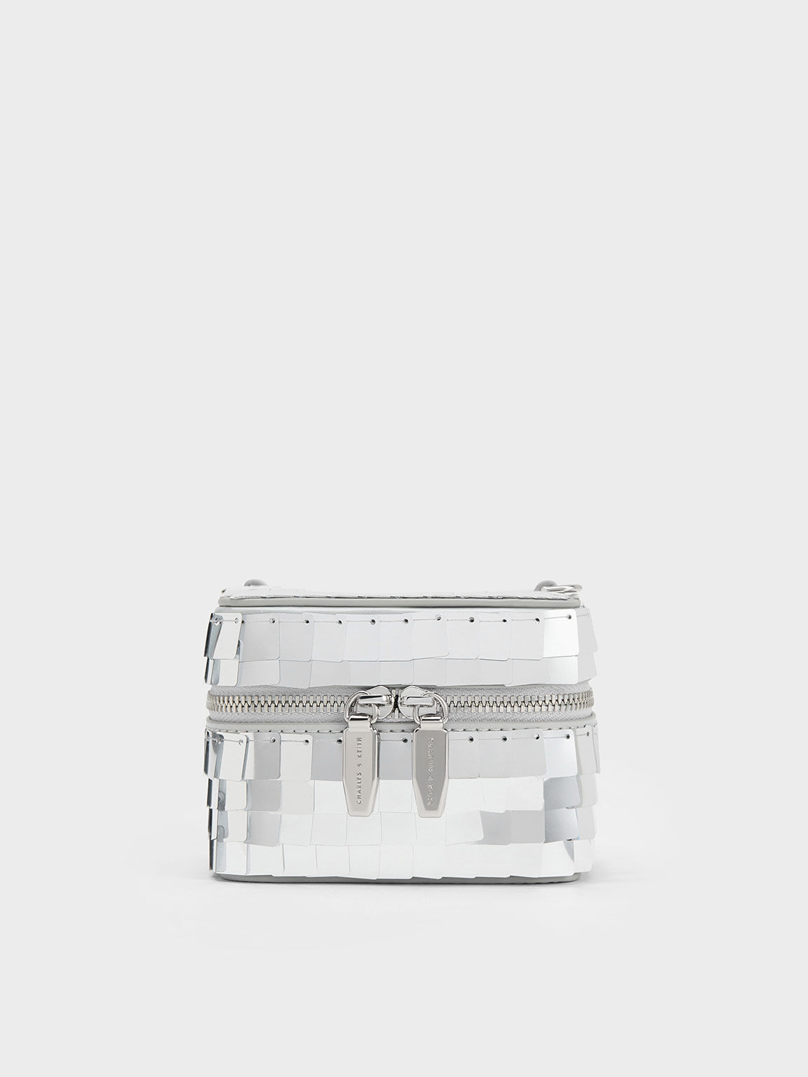 Disc-Embellished Vanity Pouch, Silver, hi-res