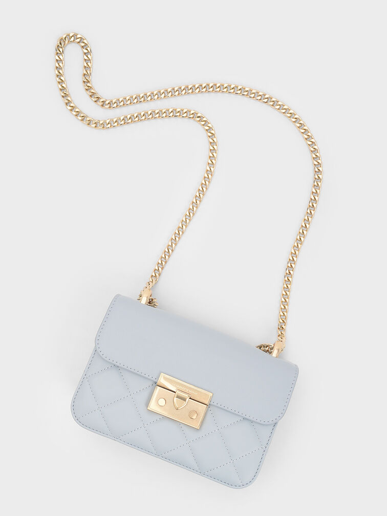 Alva Quilted Chain-Handle Bag, Sea Salt Blue, hi-res