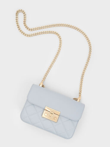 Alva Quilted Chain-Handle Bag, Sea Salt Blue, hi-res