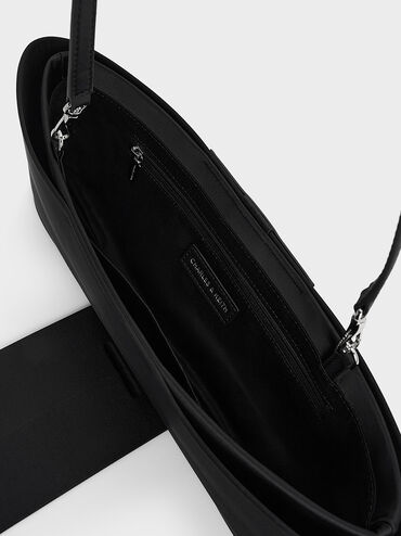 Satin Bow Elongated Shoulder Bag, Noir, hi-res