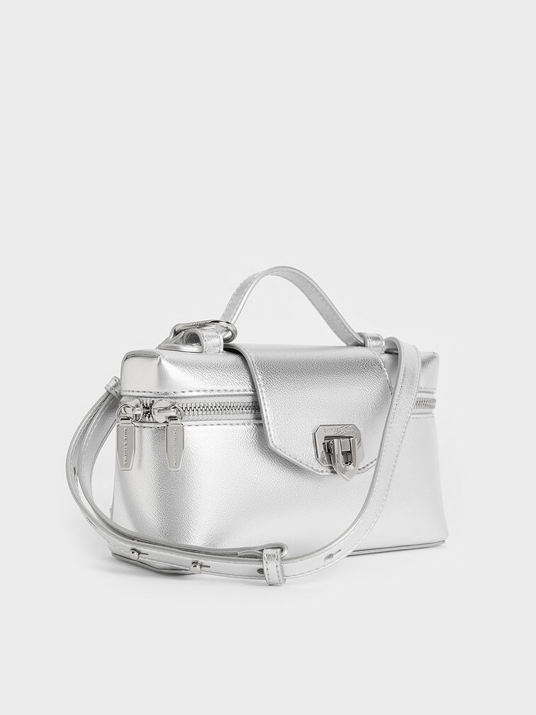 Arwen Metallic Top Handle Vanity Bag, Silver, hi-res