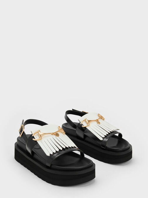 Horsebit & Fringe Platform Sandals, White, hi-res