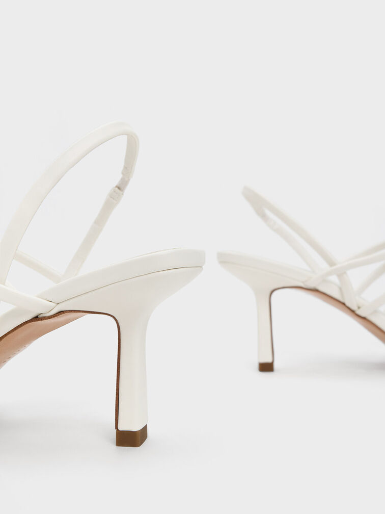 Strappy Blade Heel Sandals, White, hi-res